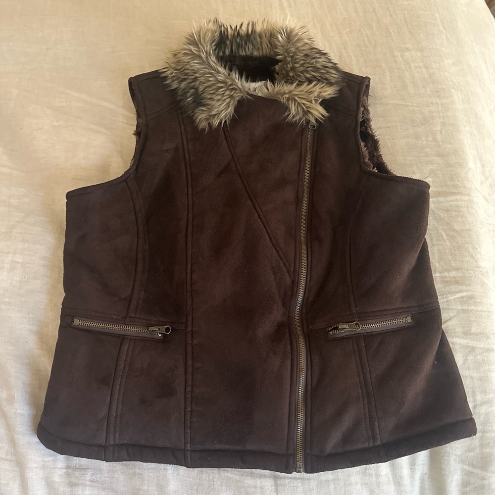 Y2K Vintage Brown Faux Fur Lined Vest